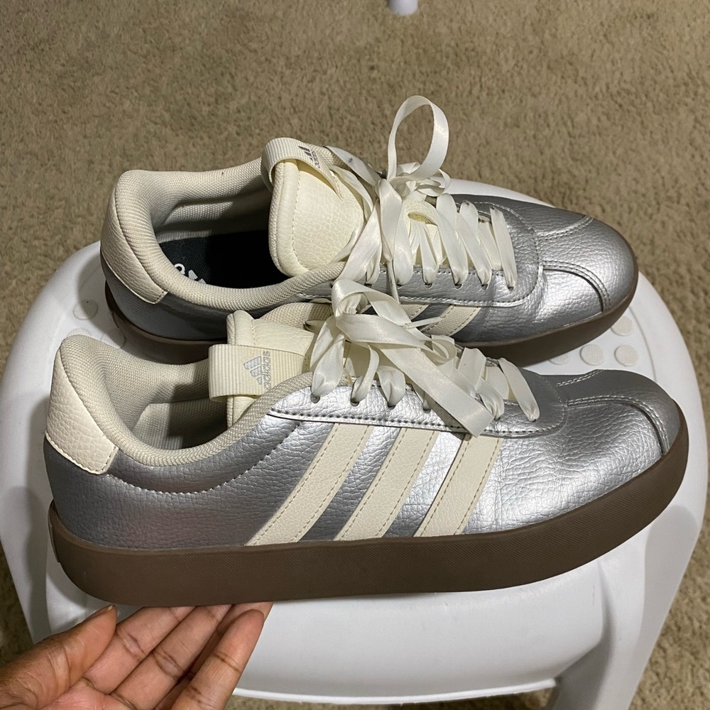 SOLD. Adidas VL Court 3.0 Silver & Cream Women’s Sneakers
